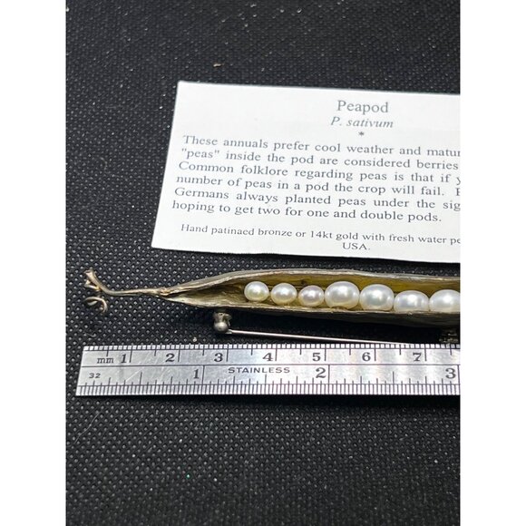 Michael Michaud Silver Seasons peapod brooch bronze freshwater pearl pin 3" - Picture 7 of 12